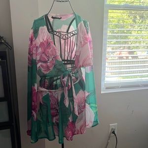 Akira pink and green floral sexy romper/playsuit